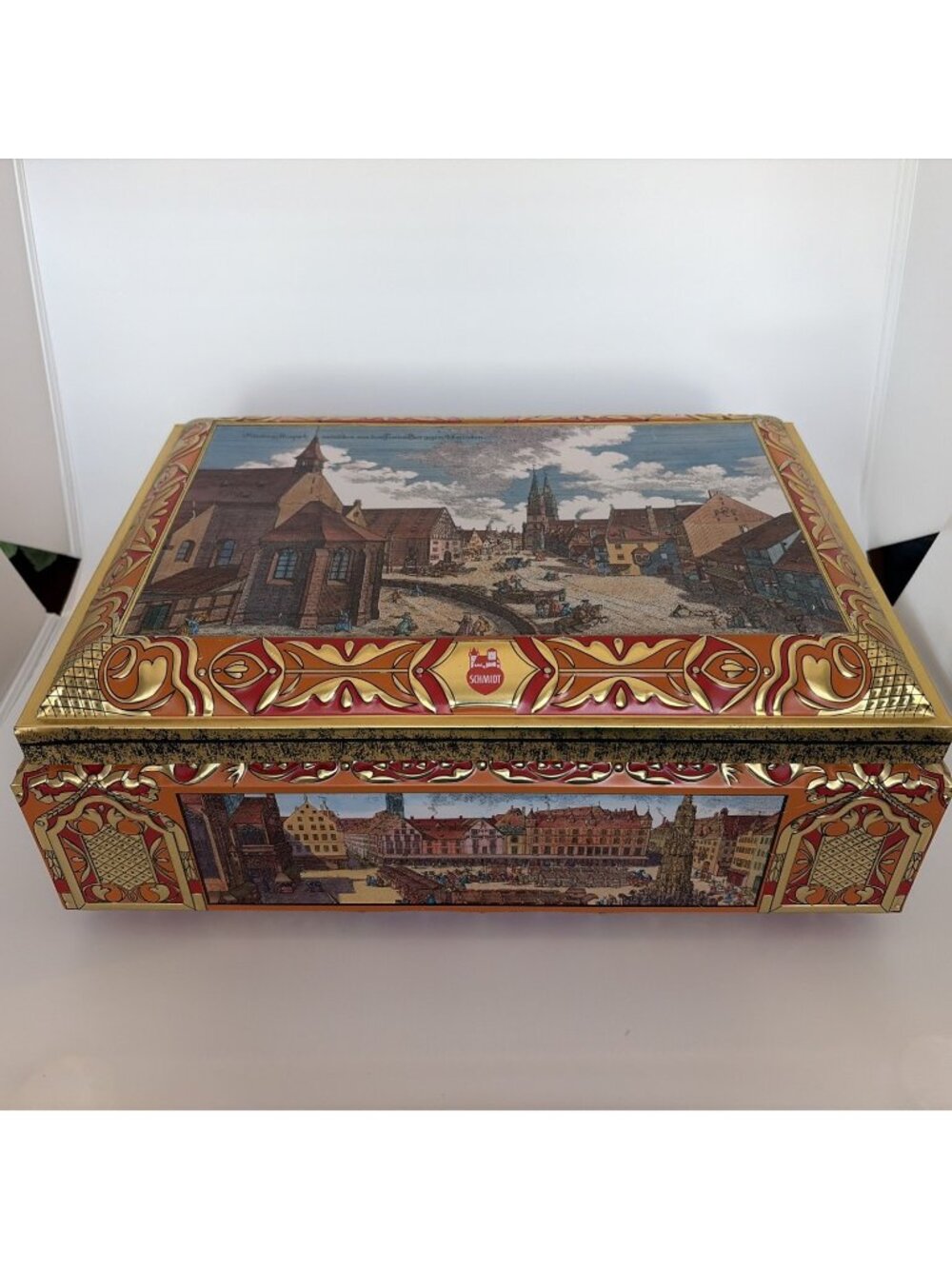 1996 E Otto Schmidt Large Nuremberg Lebkuchen Cookie Biscuit Hinged Tin Box